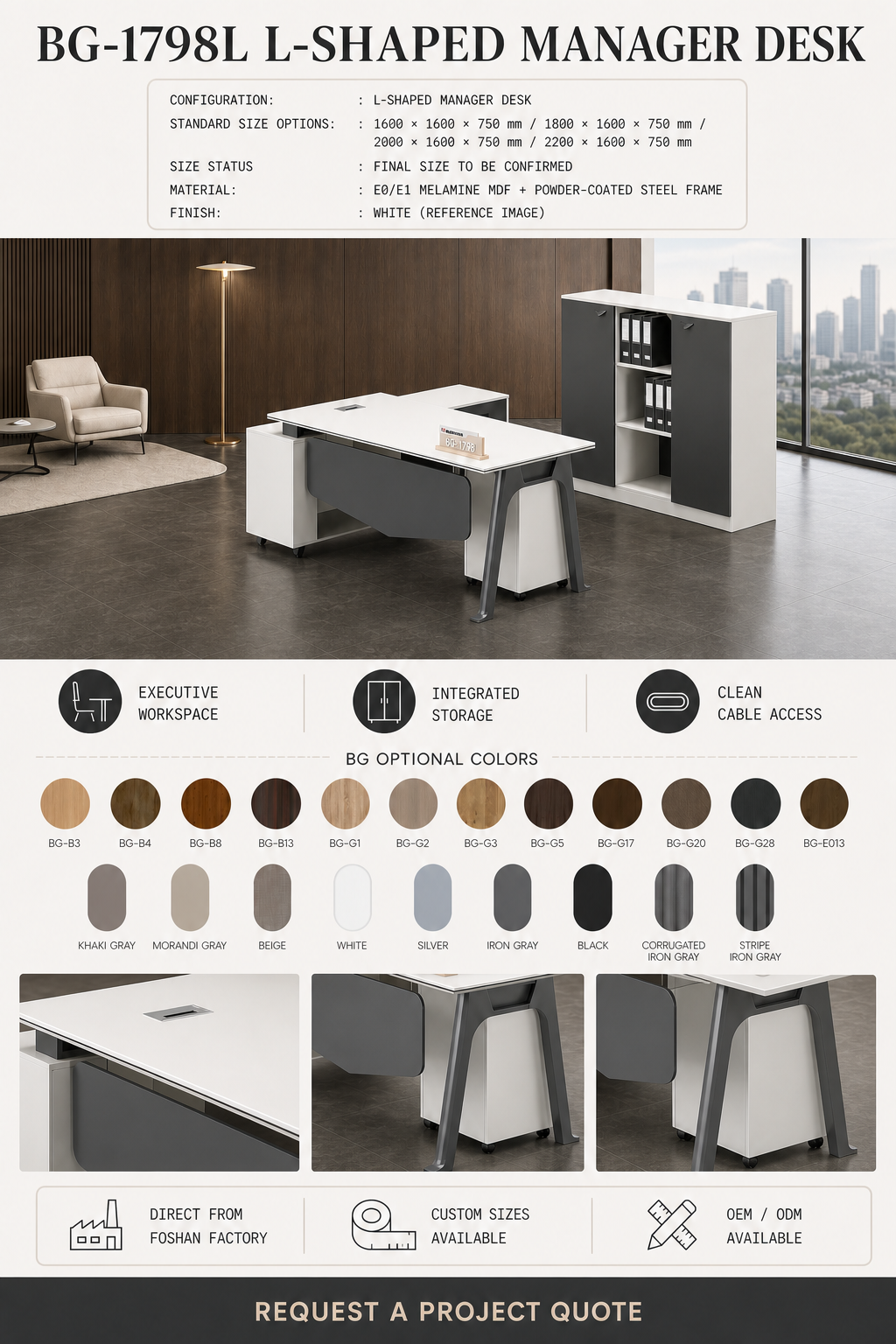 L-Shaped Manager Desk — BG-1798L — Foshan China office furniture manufacturer