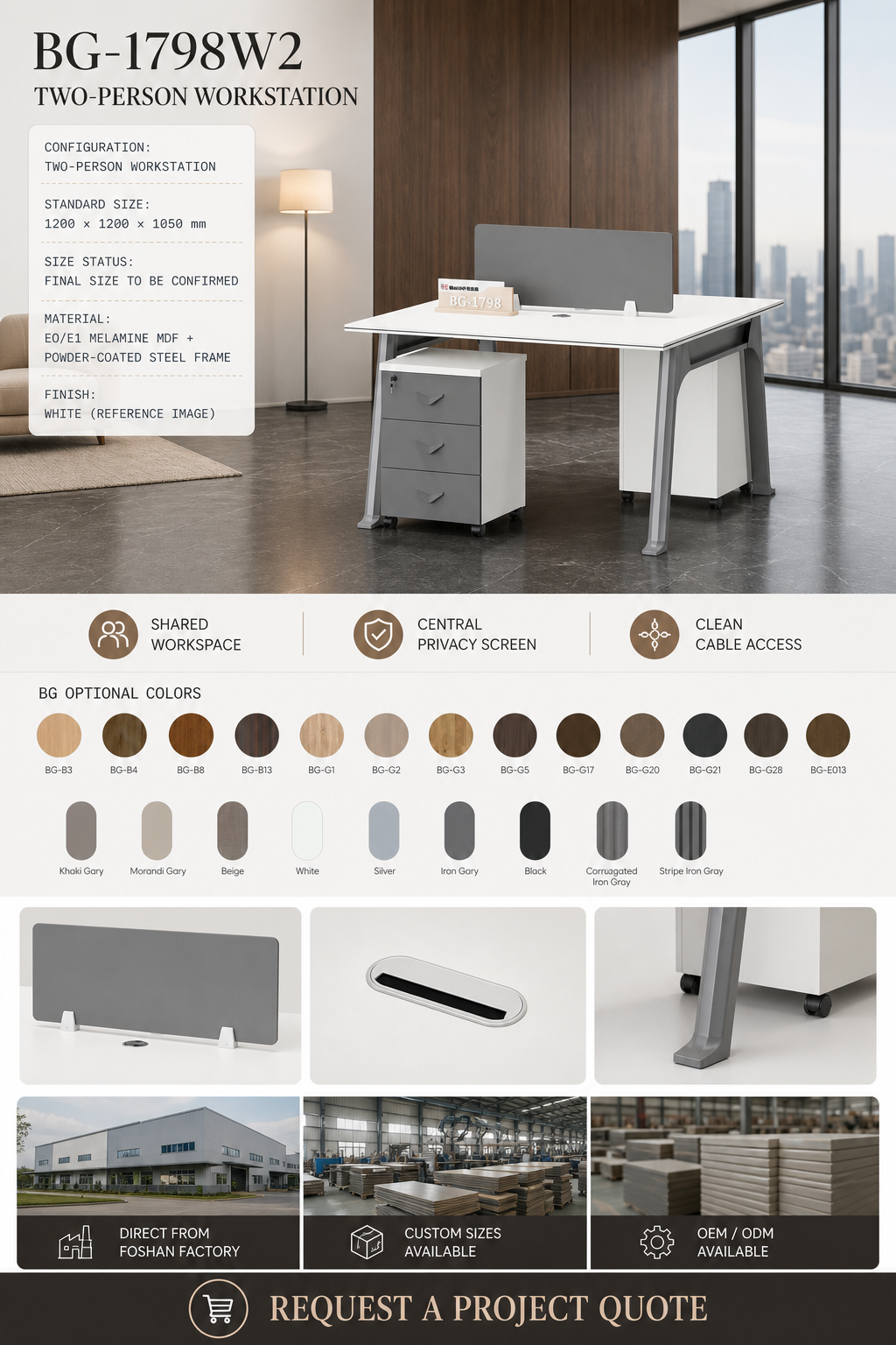 2-Person Workstation White — BG-1798W2 detail