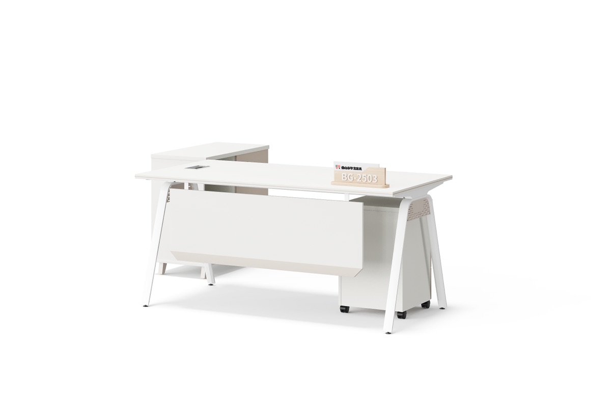 Meja Eksekutif Lurus Putih + Side Cabinet — BG-2503