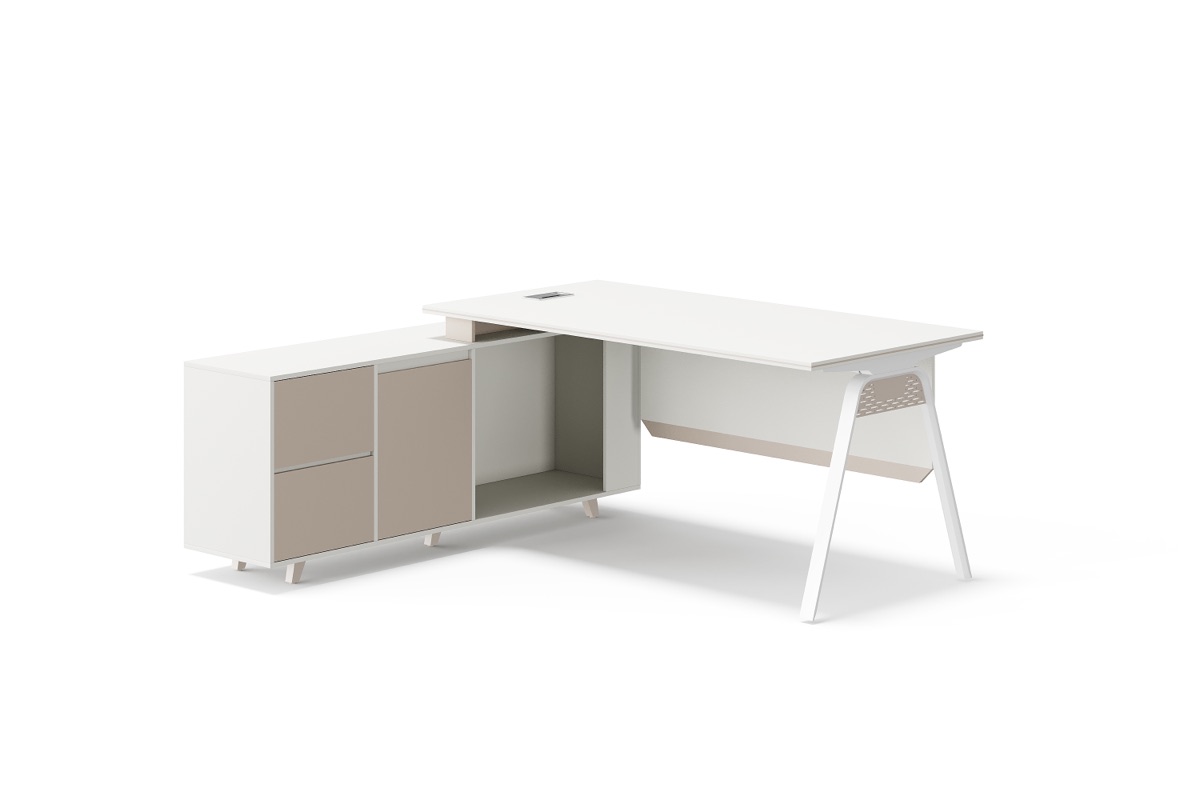 White L-Shape Director Desk — feature detail 1