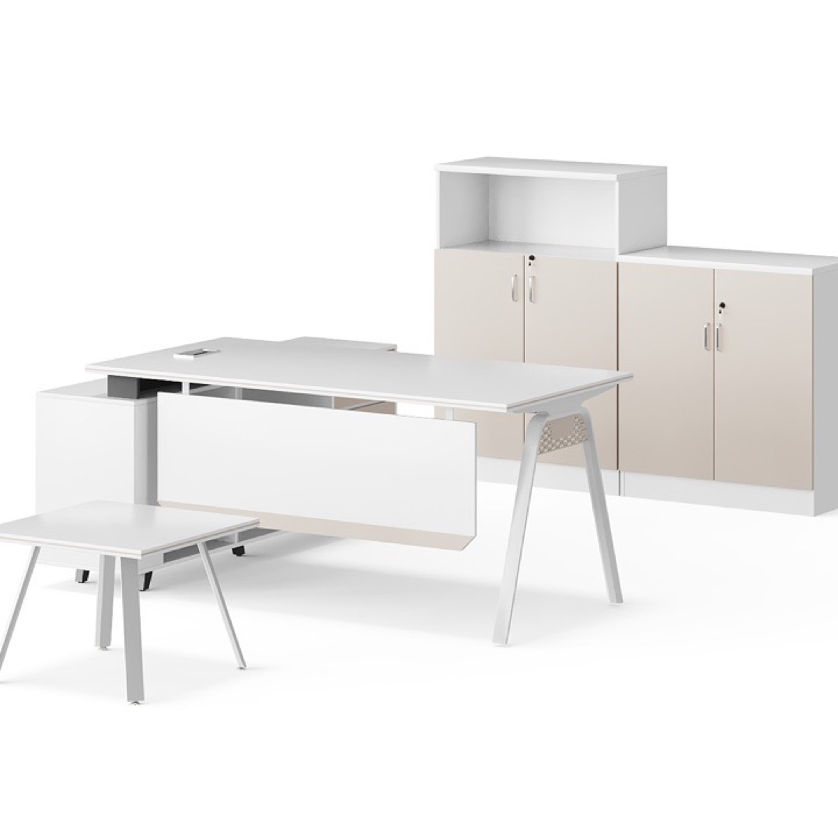 White L-Shape Director Desk + Cabinet — feature detail 1
