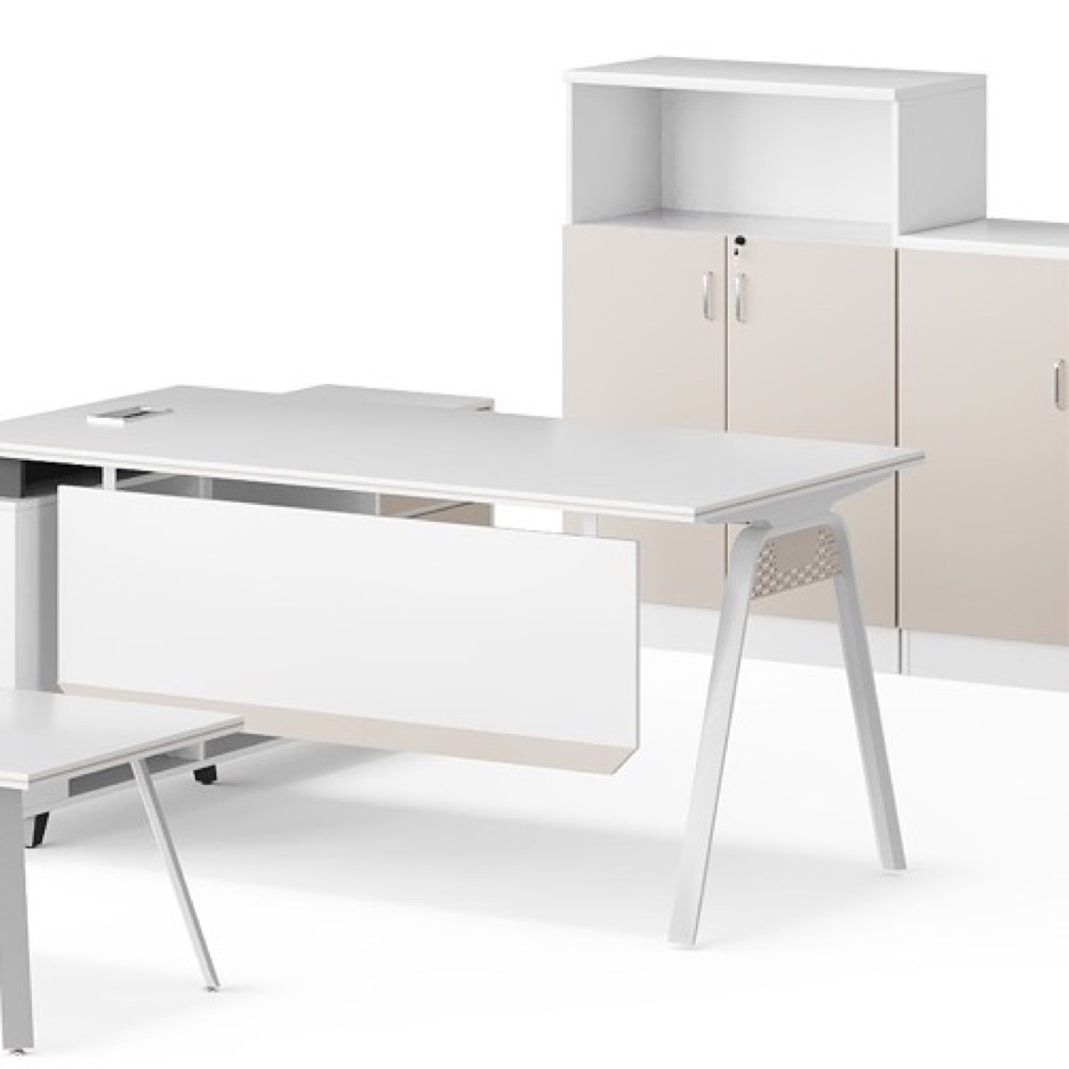 White L-Shape Director Desk + Cabinet — feature detail 2