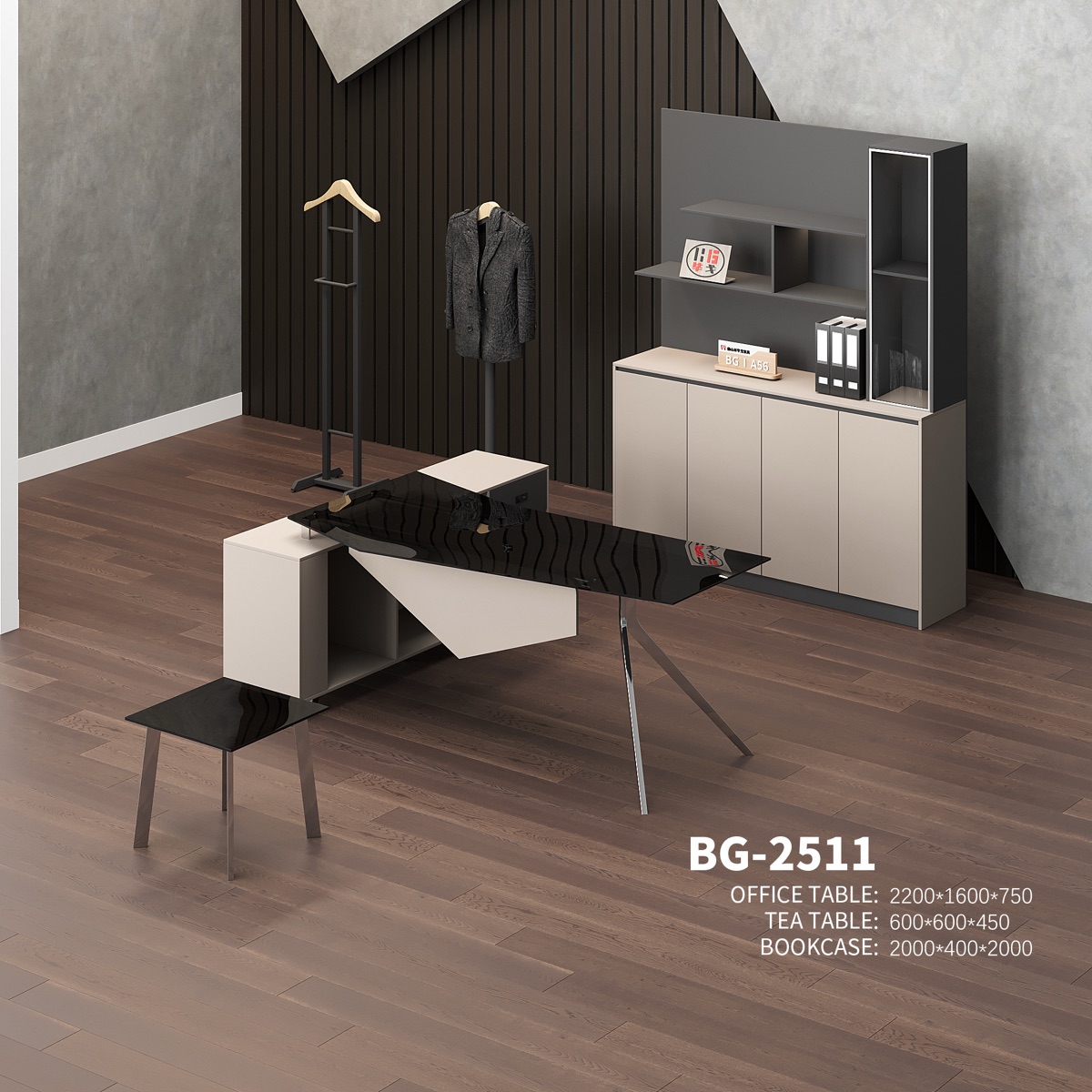 Meja Direktur L-Shape dengan Hutch — detail fitur 2