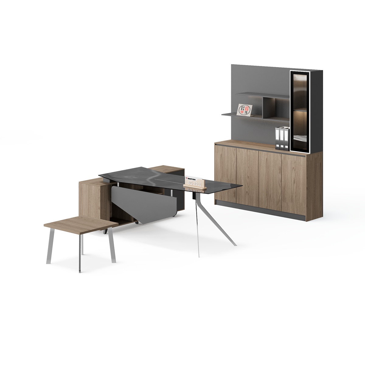 Director Desk Set with Glass-Door Cabinet — feature detail 1