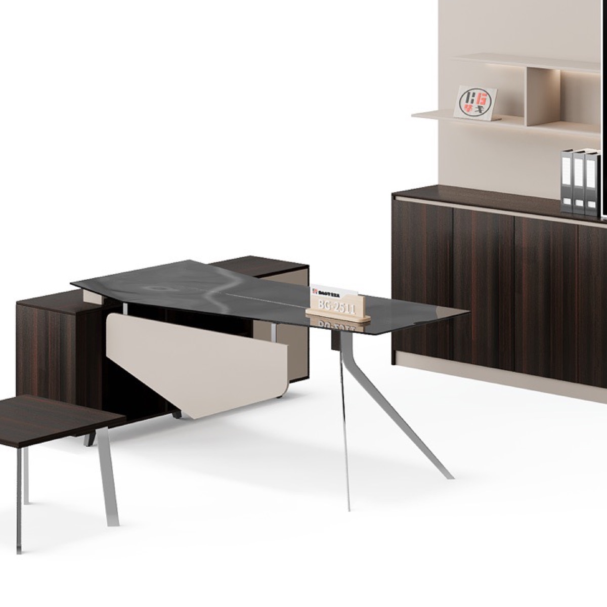Director Desk Set with Glass-Door Cabinet — feature detail 6