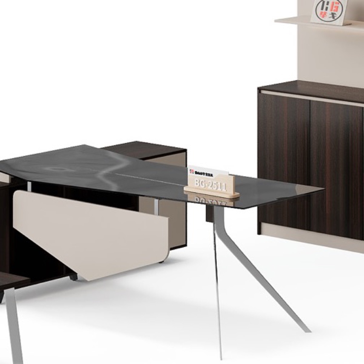 Director Desk Set with Glass-Door Cabinet — feature detail 7