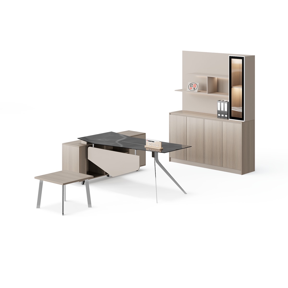 Director Desk Set with Glass-Door Cabinet — feature detail 3