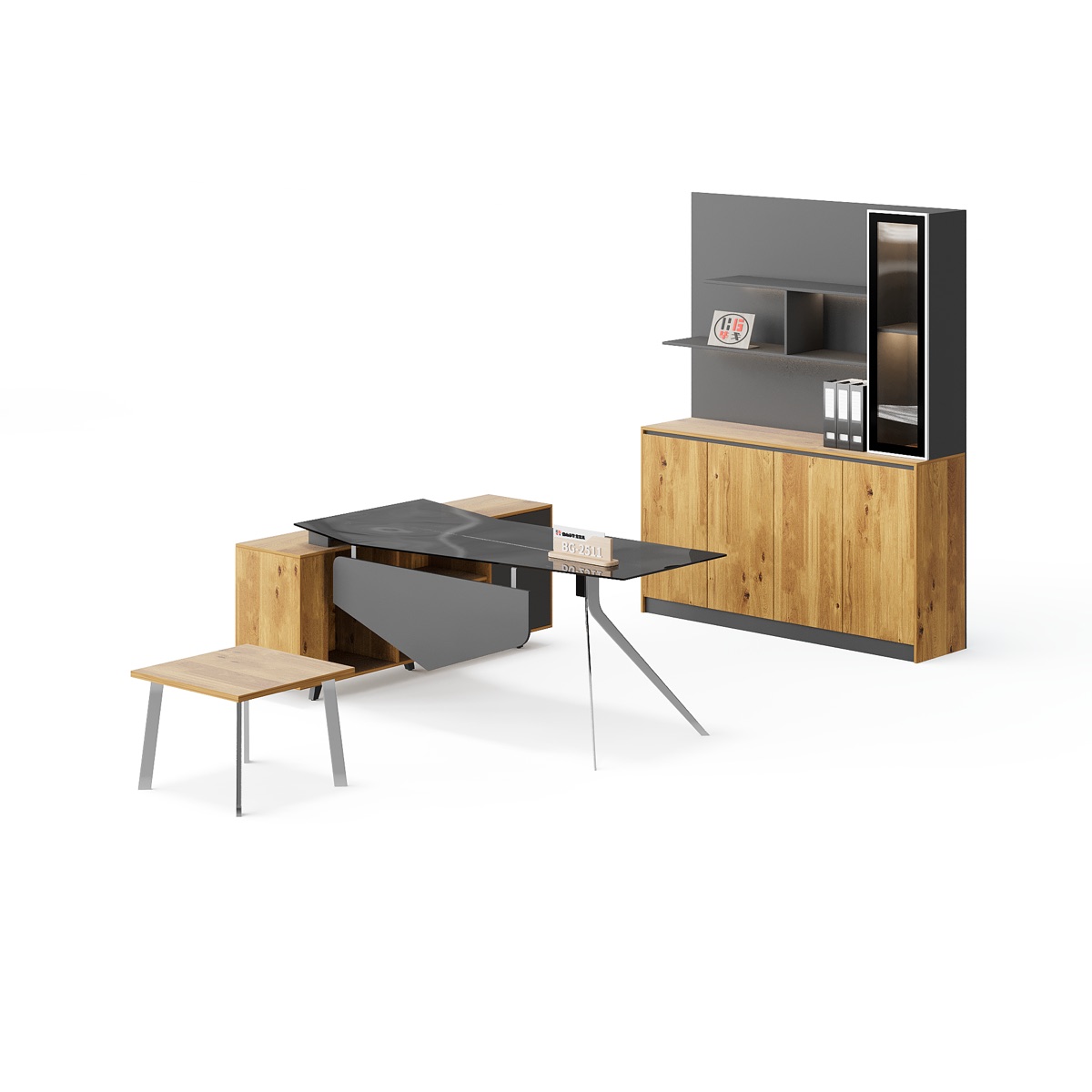 Director Desk Set with Glass-Door Cabinet — feature detail 4