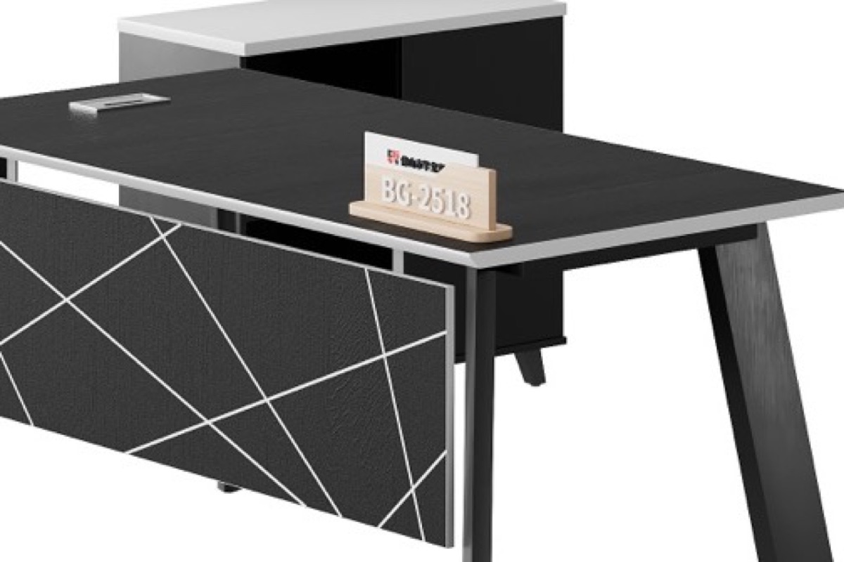 Black L-Shape Director Desk + Side Cabinet — feature detail 2