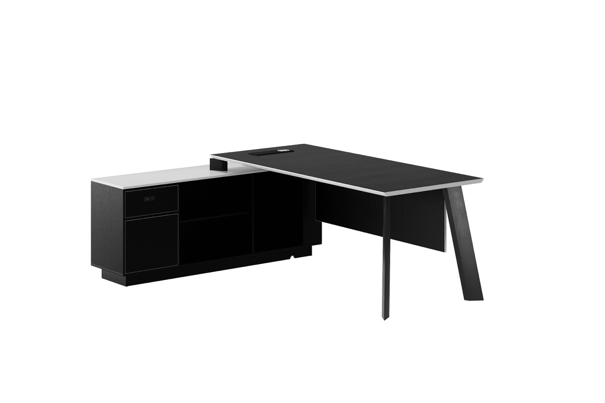 Black L-Shape Director Desk + Cabinet — feature detail 1