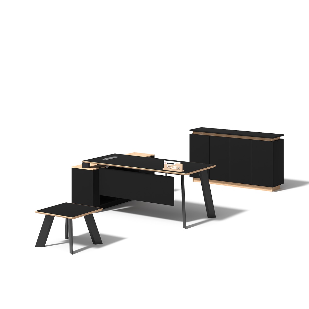 Black L-Shape Director Desk + Cabinet — feature detail 2