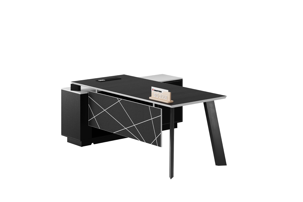 Meja Direktur L-Shape + Kabinet Hitam — BG-2518L