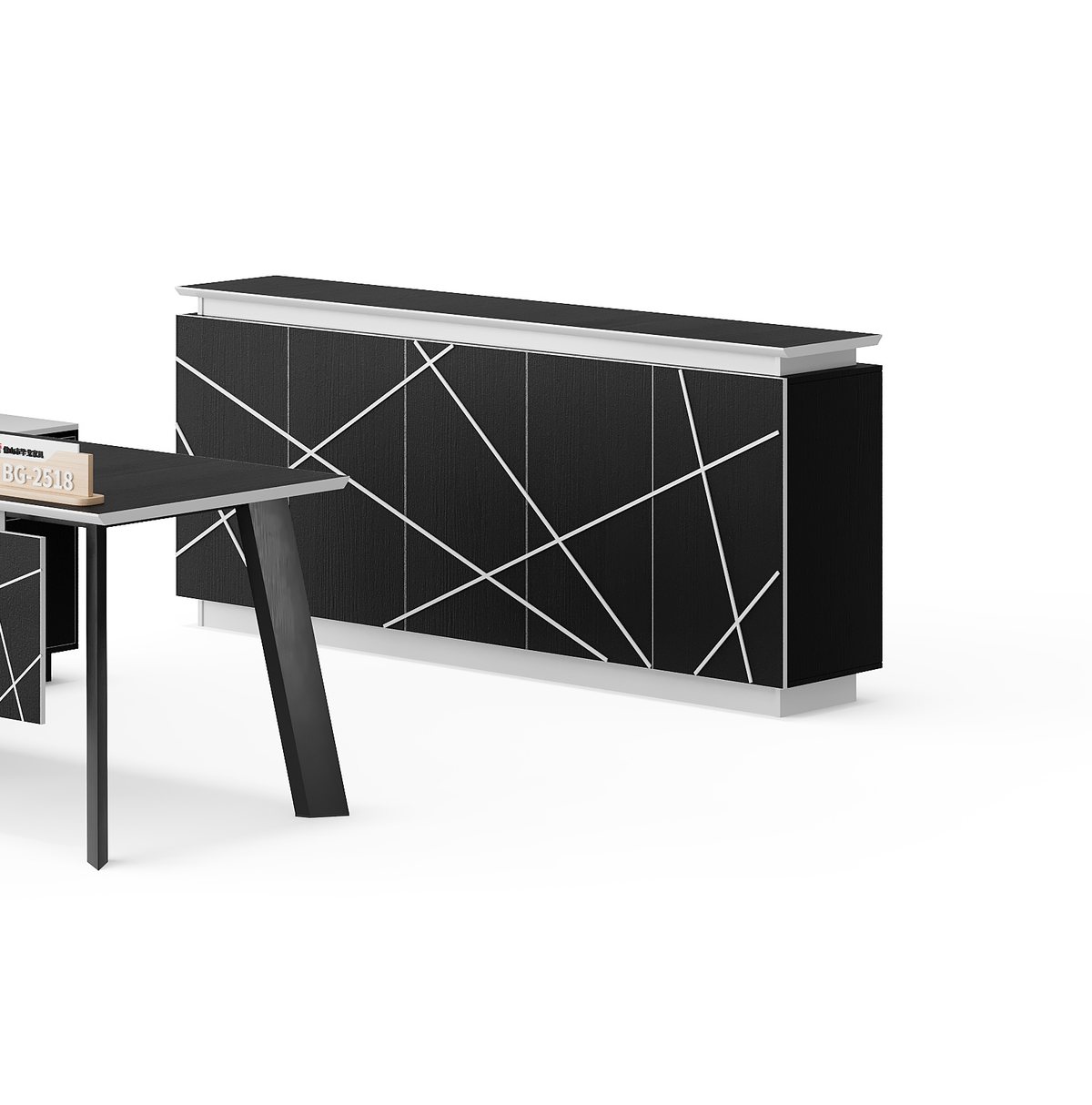 Meja Direktur Hitam Kabinet Geometris — detail fitur 1