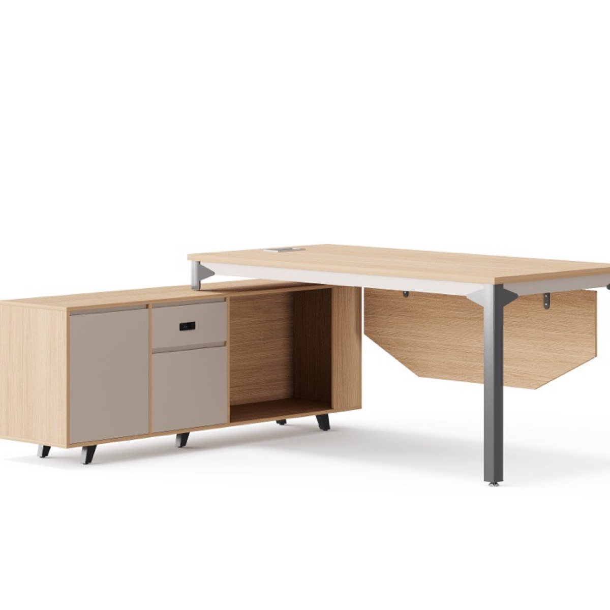 L-Shape Director Desk + Side Cabinet — feature detail 1