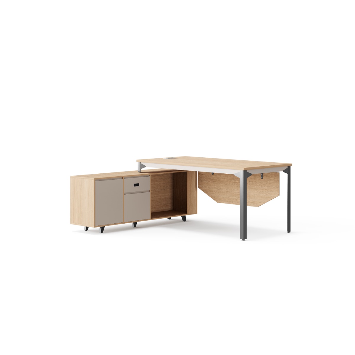 Meja Direktur L-Shape + Kabinet Sisi — BG-2521L
