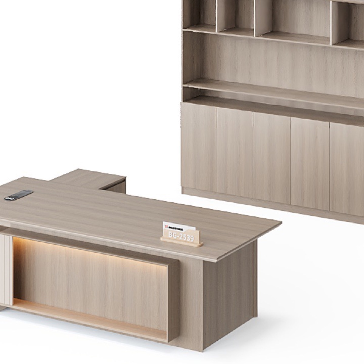 L-Shape Director Desk with Display Shelf — feature detail 1