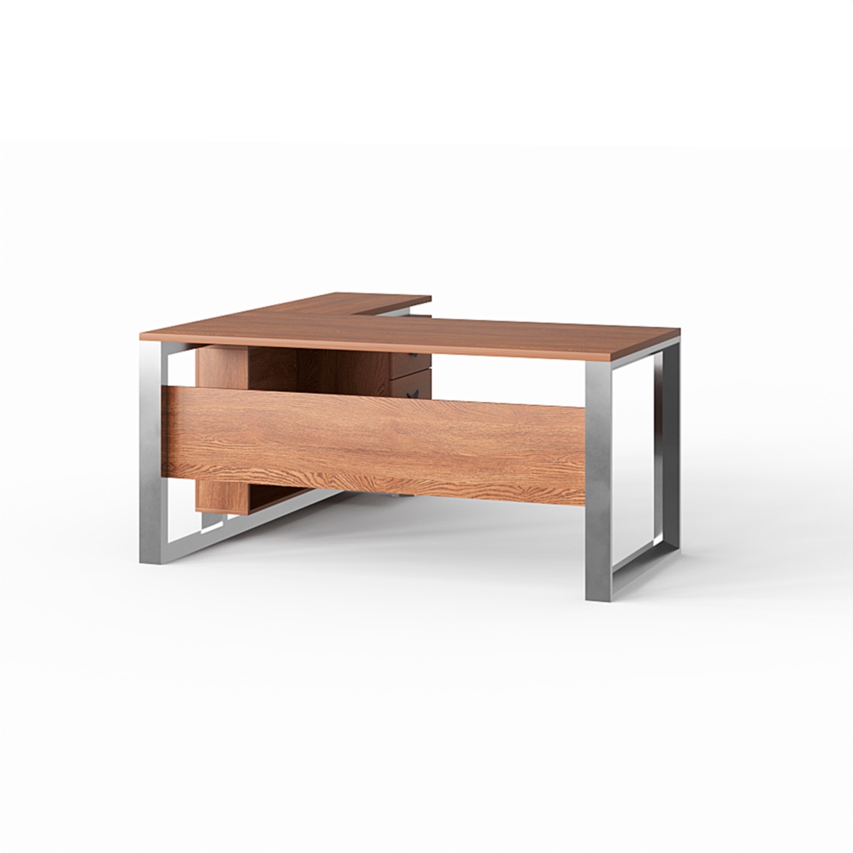 Meja Direktur L-Shape Rangka Besi — BG-2532