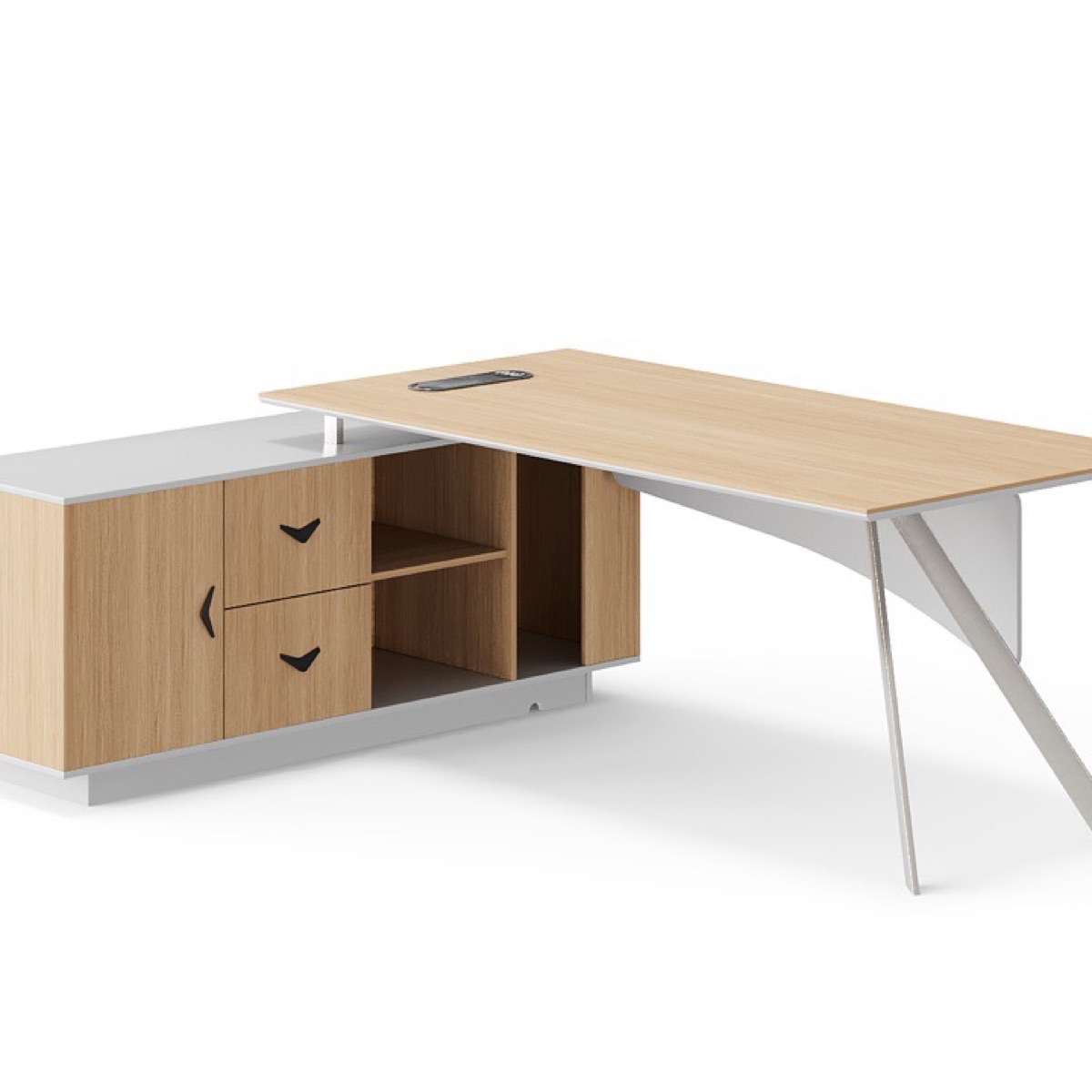 L-Shape Director Desk with Open Shelf + X Legs — feature detail 1