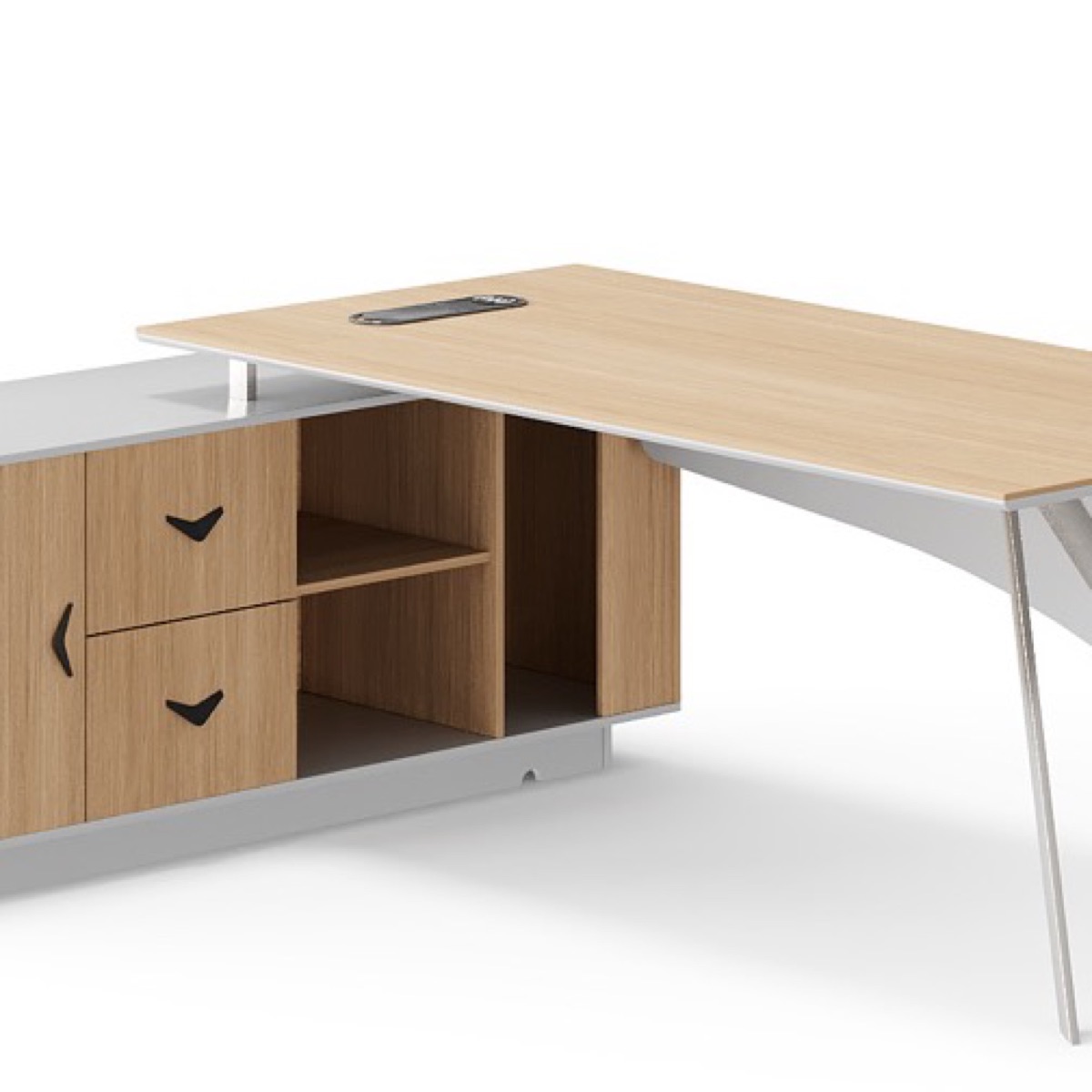 L-Shape Director Desk with Open Shelf + X Legs — feature detail 2