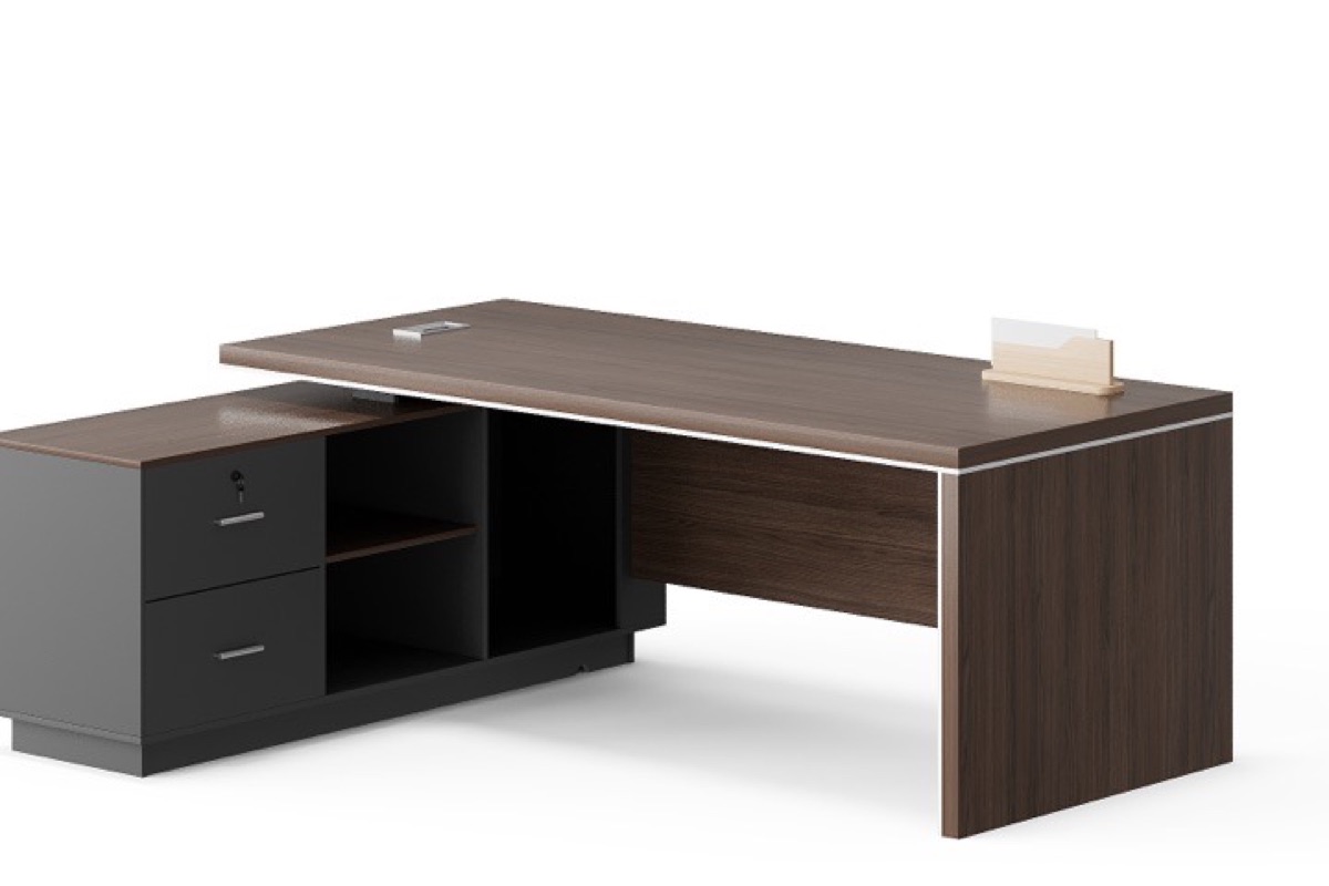 L-Shape Director Desk with Black Accent Panel — feature detail 1