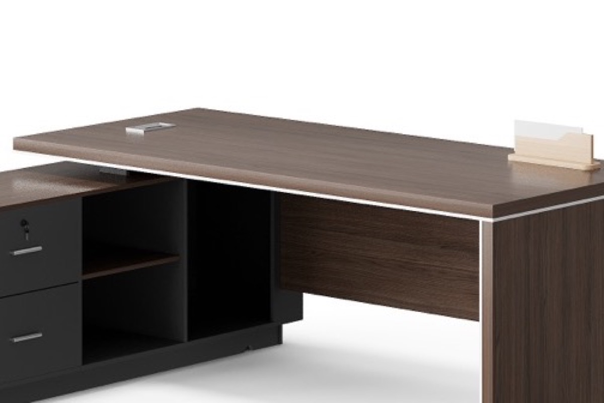 L-Shape Director Desk with Black Accent Panel — feature detail 2