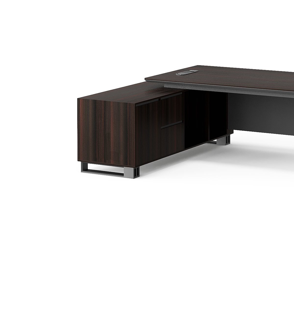 Meja Direktur L-Shape Kabinet Kayu Gelap — detail fitur 2