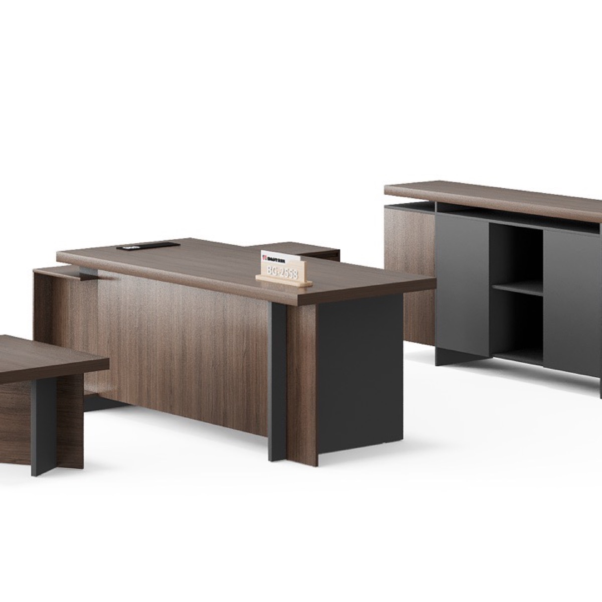 L-Shape Director Desk Set + Side Cabinet — feature detail 1