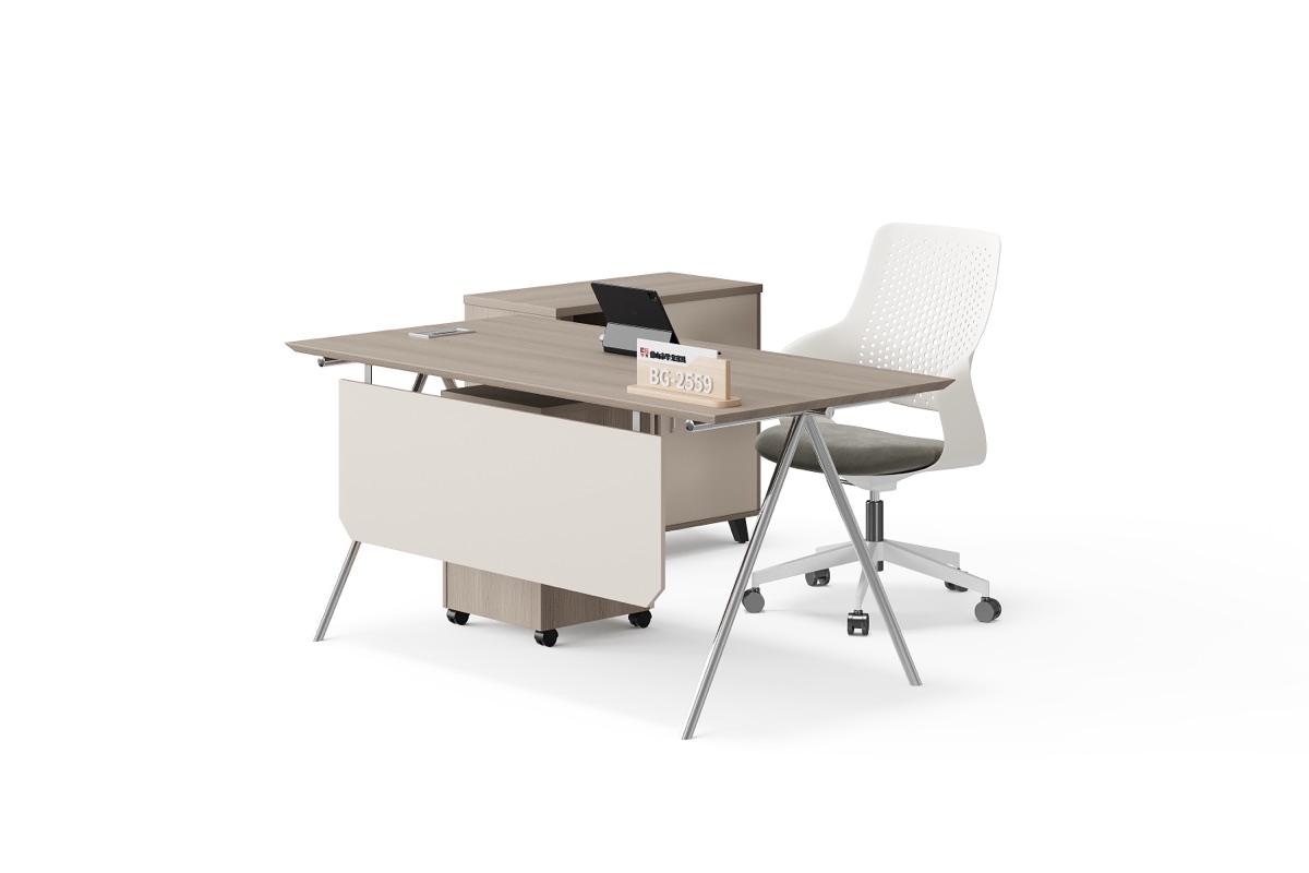 Meja Direktur L-Shape + Panel Privasi — BG-2559