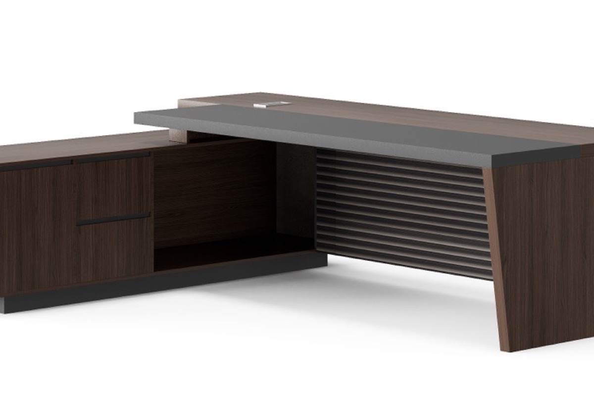 L-Shape Director Desk with Slatted Panel — feature detail 1