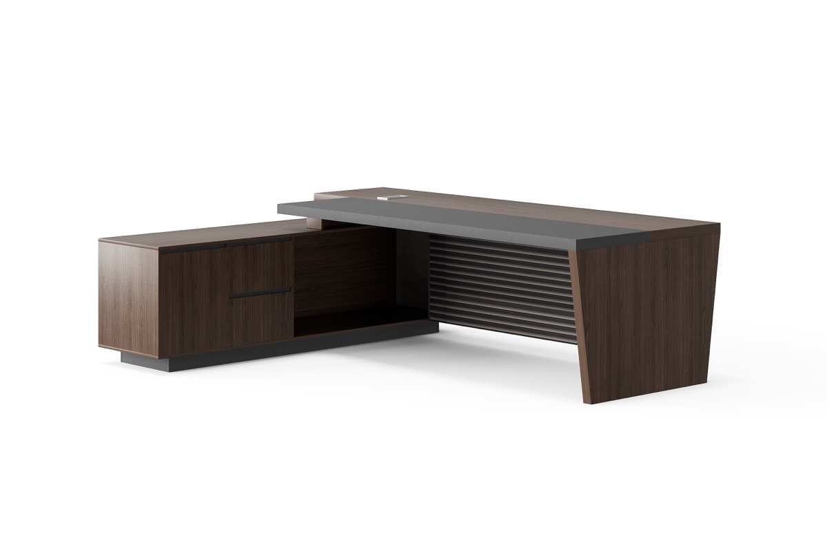 Meja Direktur L-Shape Panel Slat — BG-2560L