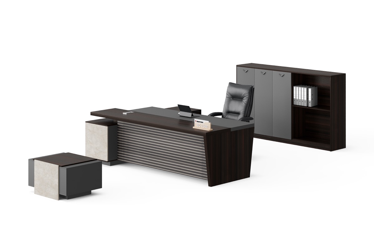 Set Meja Eksekutif L-Shape + Kabinet — BG-2560LA