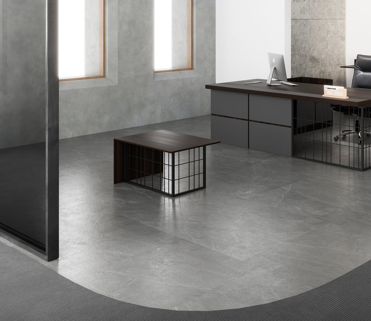 Meja Direktur Lurus Top Kayu Rangka Mesh — detail fitur 2