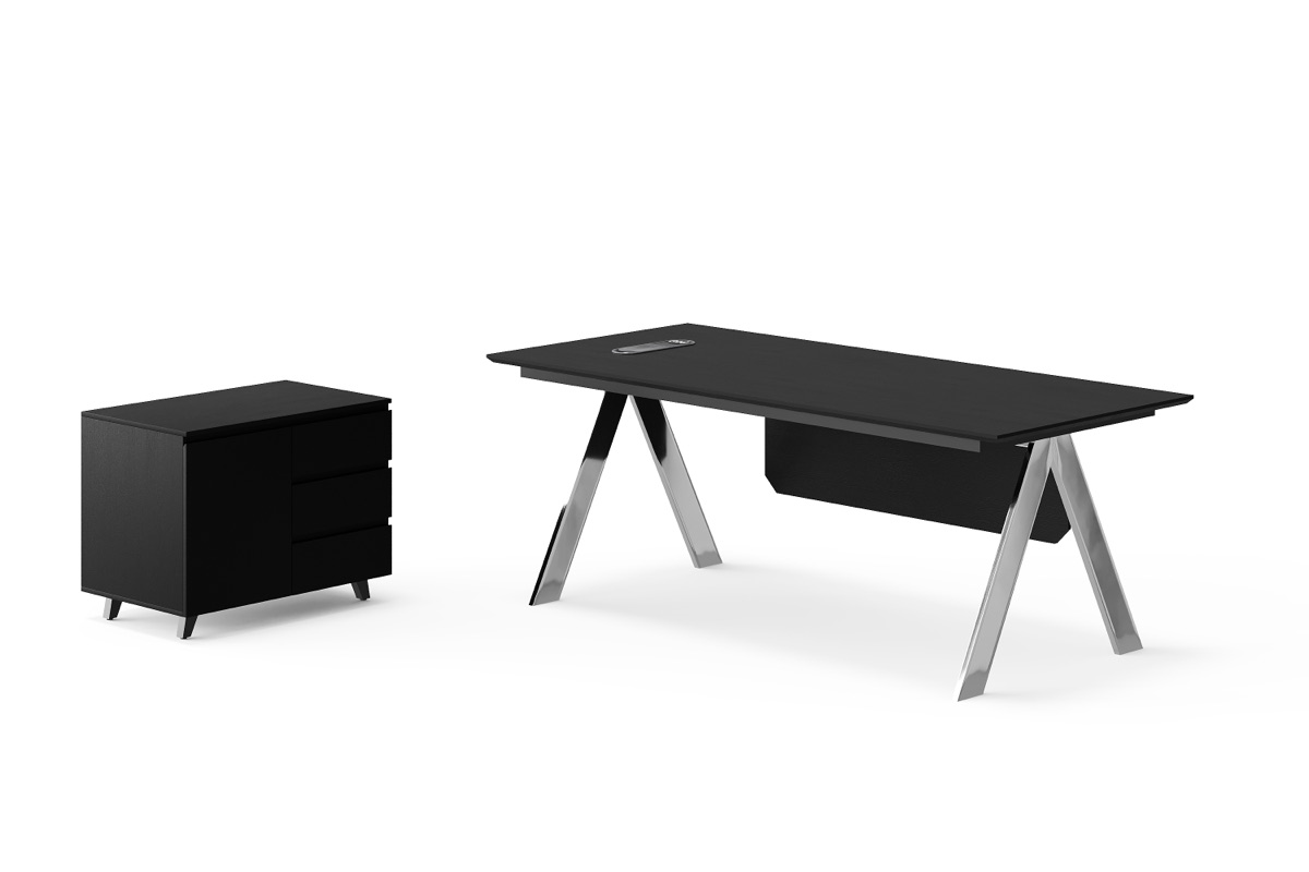 Black L-Shape Director Desk with A-Frame Legs — feature detail 1