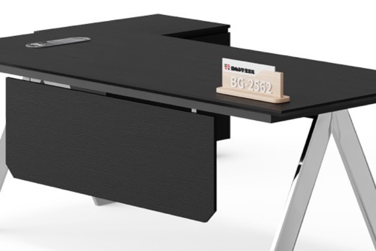 Black L-Shape Director Desk with A-Frame Legs — feature detail 2