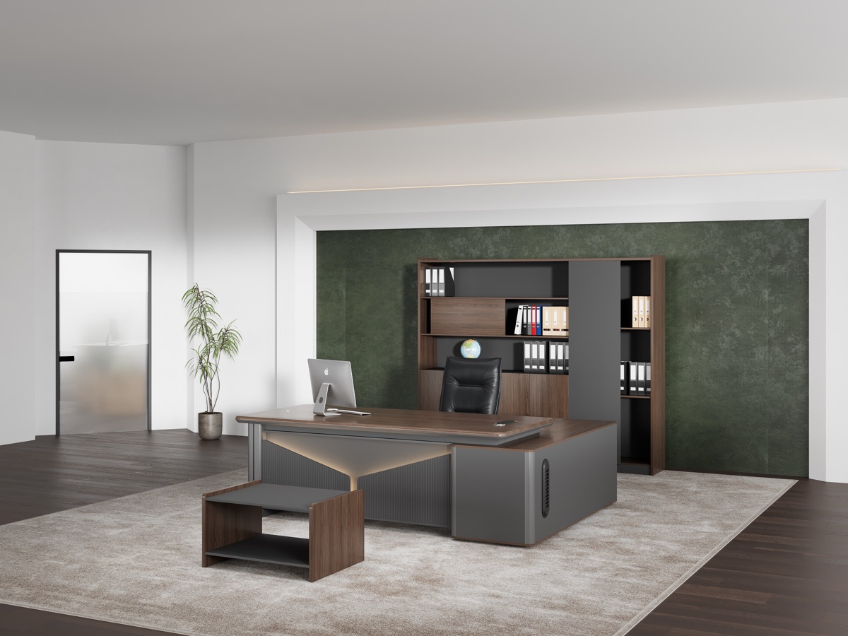 Meja Direktur L-Shape + Kabinet 2400 — BG-2566LA24