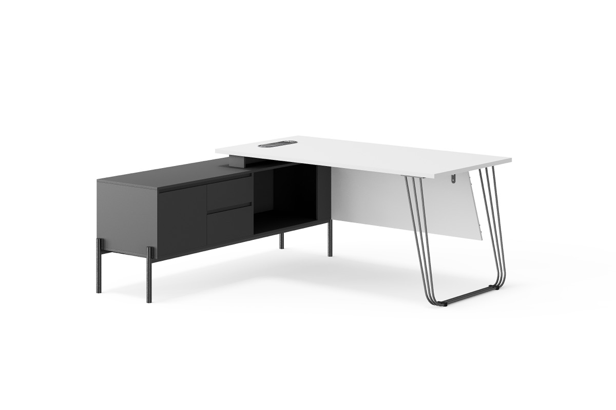 White L-Shape Executive Desk — feature detail 1