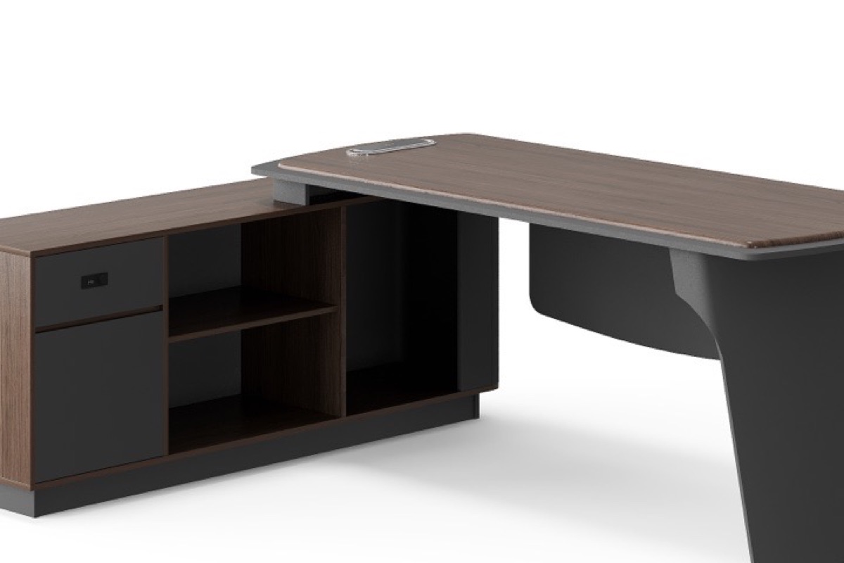 L-Shape Director Desk Drawer Cabinet & Shelves — feature detail 1