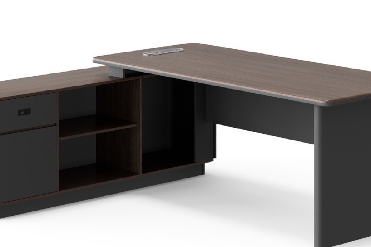 L-Shape Director Desk Power Panel & Drawer — feature detail 1