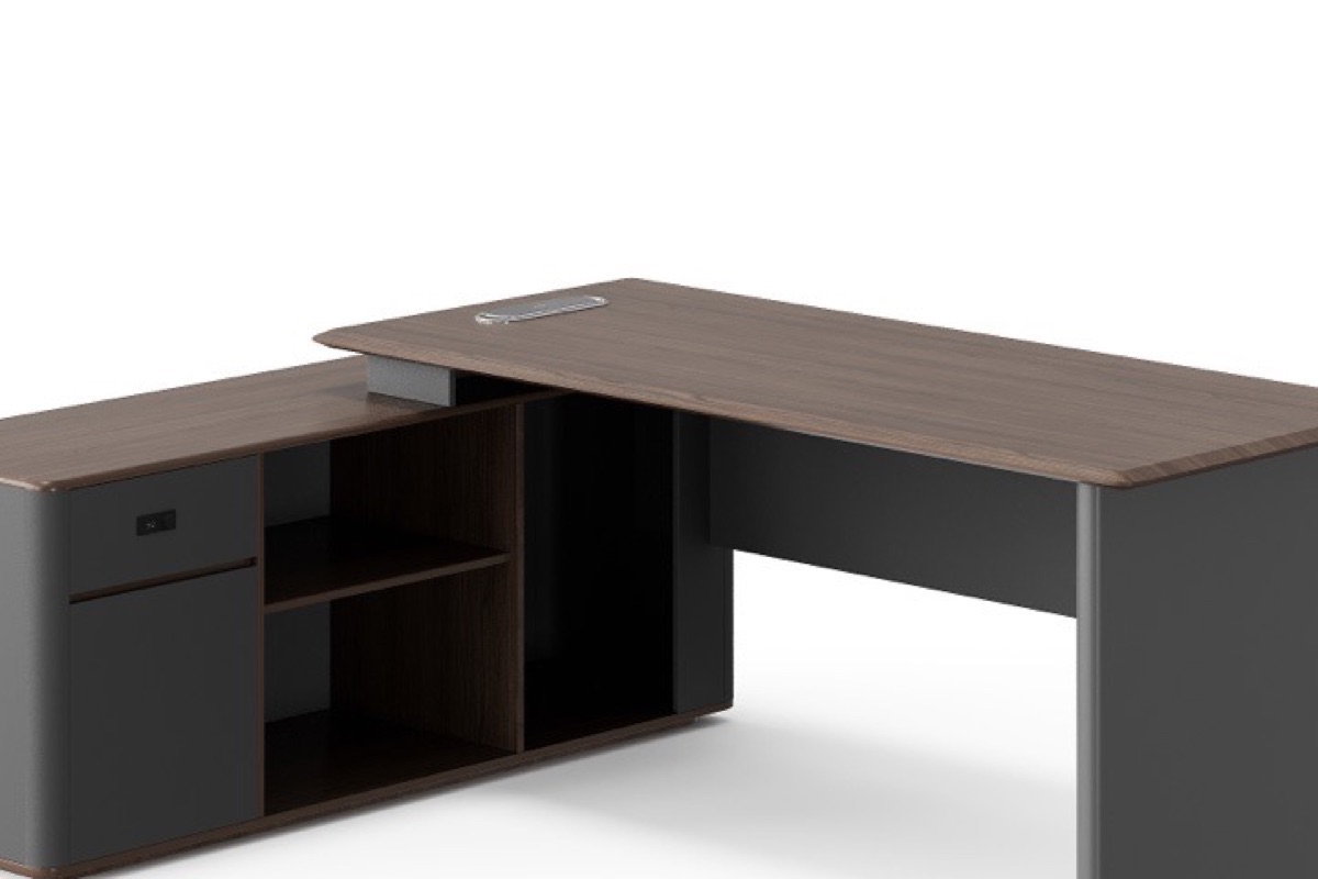 Meja Direktur L-Shape Panel Slat Vertikal — detail fitur 1
