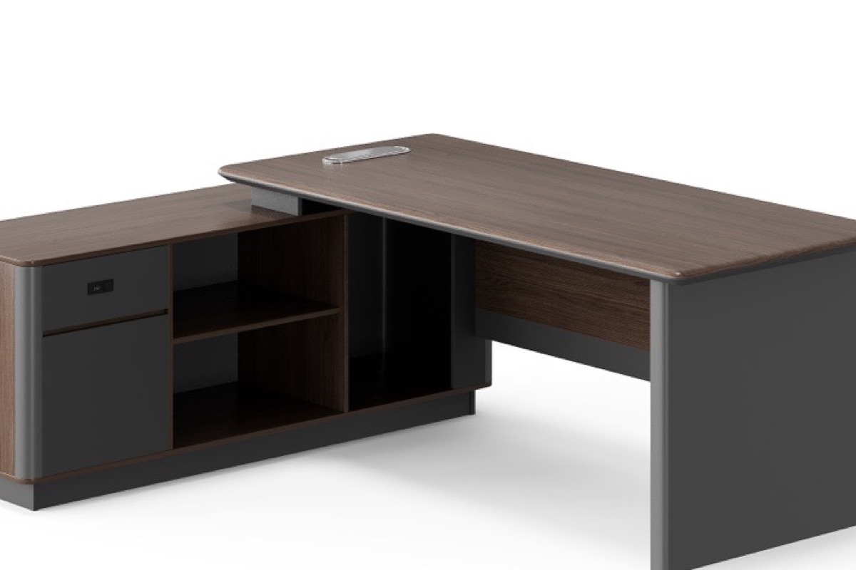 L-Shape Director Desk + Return Cabinet + Shelf — feature detail 1
