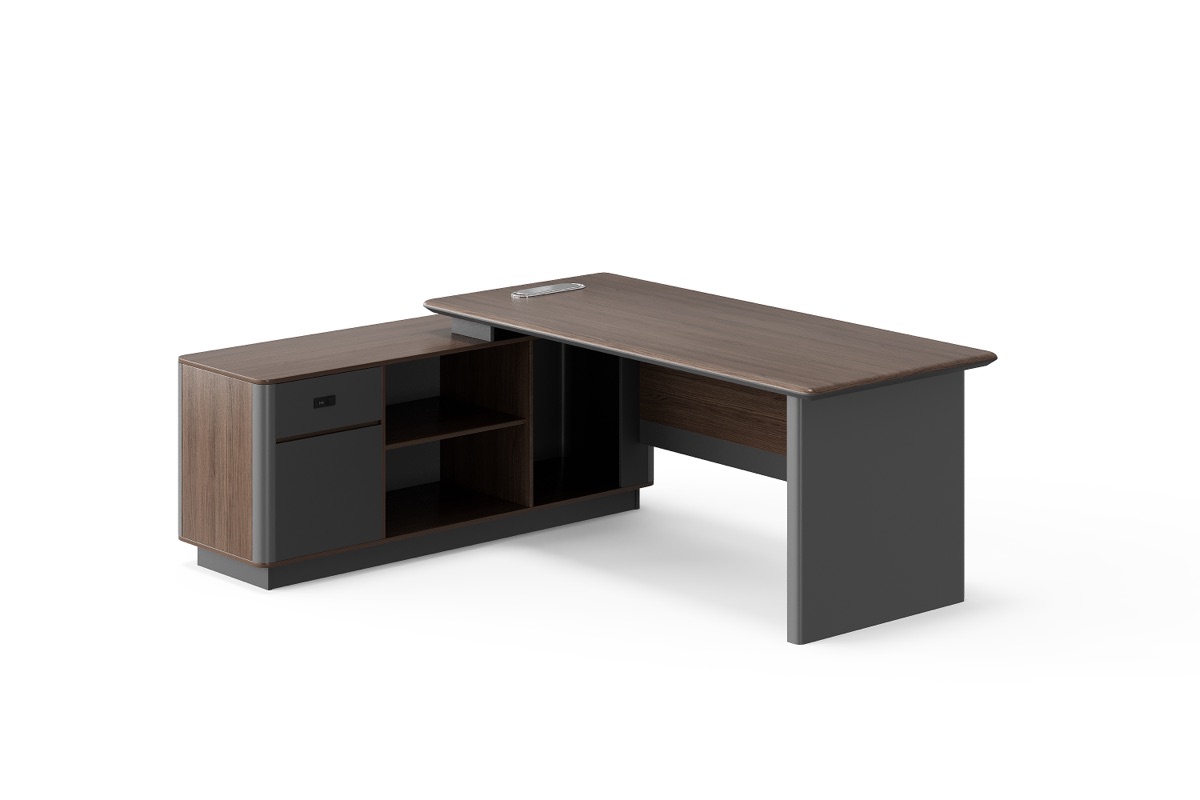 Meja Direktur L-Shape Kabinet + Rak — BG-2576L