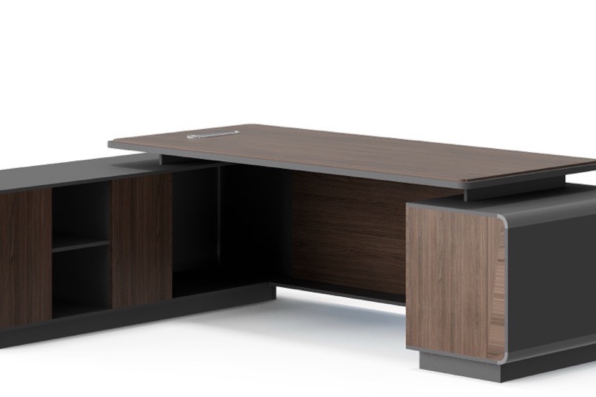 L-Shape Director Desk Wood Door Cabinets — feature detail 1