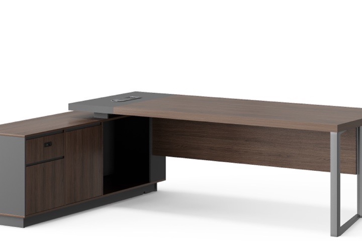 L-Shape Director Desk Metal Legs + Cabinet — feature detail 1