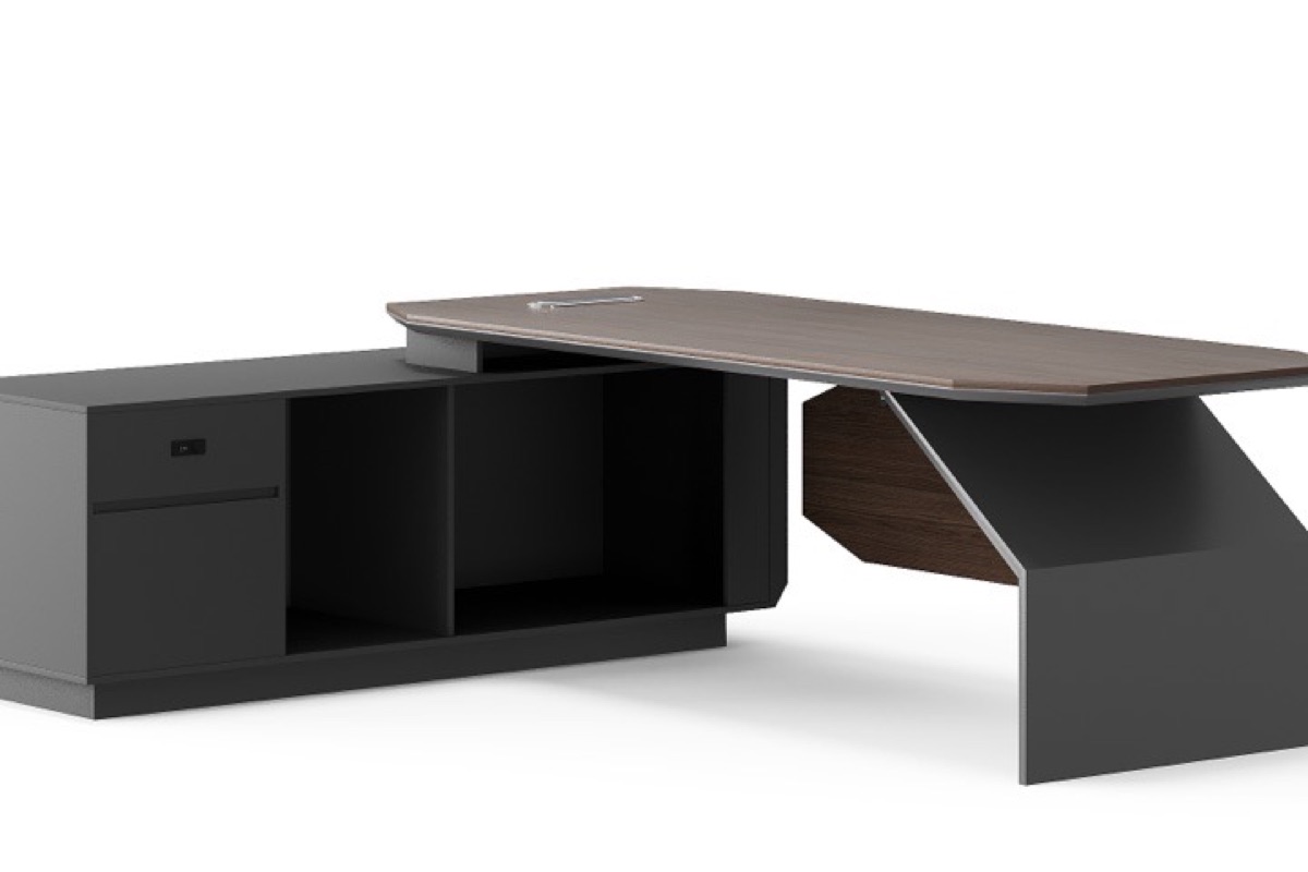 Meja Direktur L-Shape Sudut Geometris — detail fitur 1
