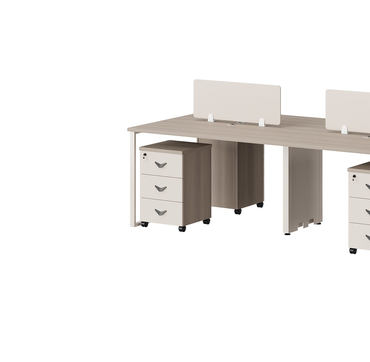 Workstation 2 Orang Pedestal Mobile Oak — detail fitur 1