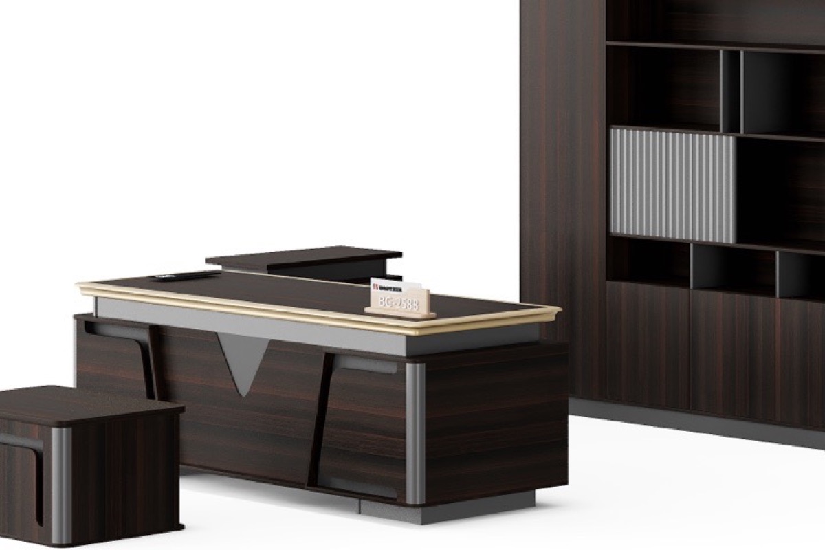 L-Shape Director Desk + Bookcase, 4 Finishes — feature detail 4