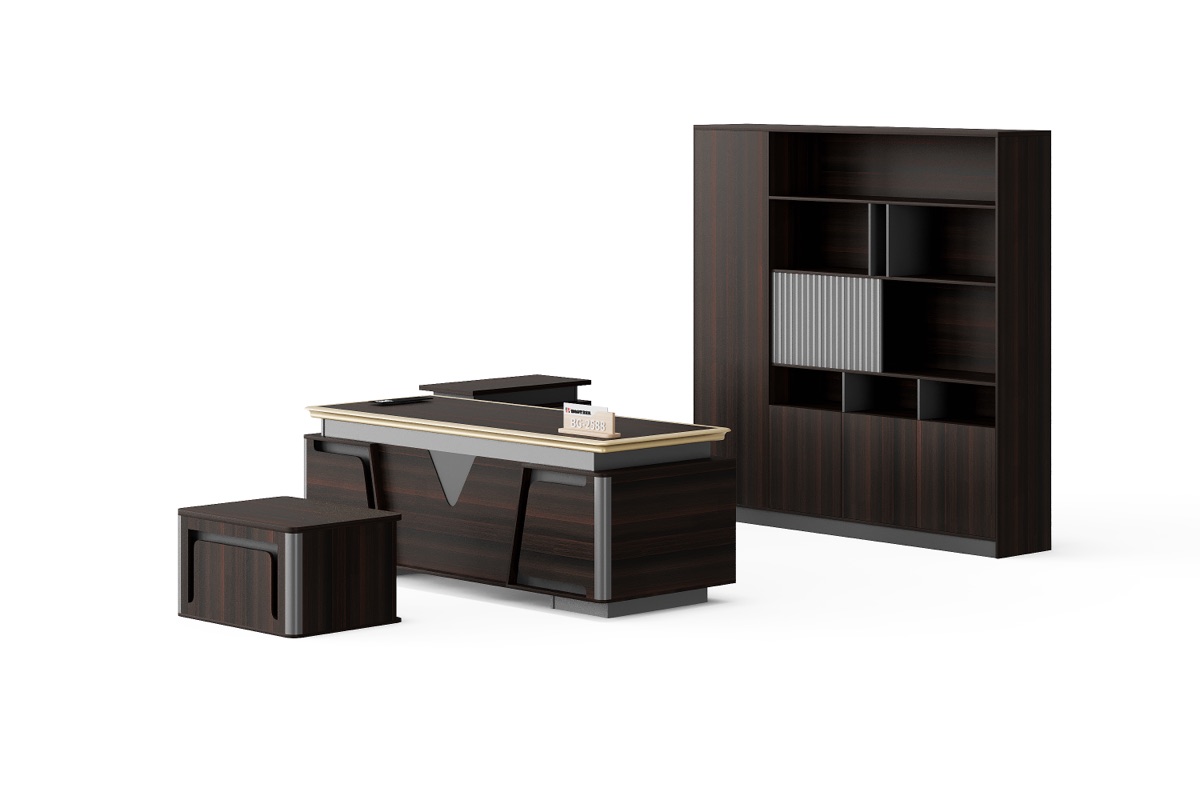 Meja Direktur L-Shape + Rak Buku 4 Finishing — BG-2588A