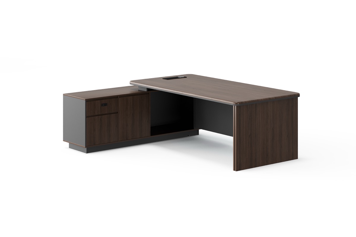 Meja Direktur L-Shape Berlaci Terintegrasi — BG-2589L