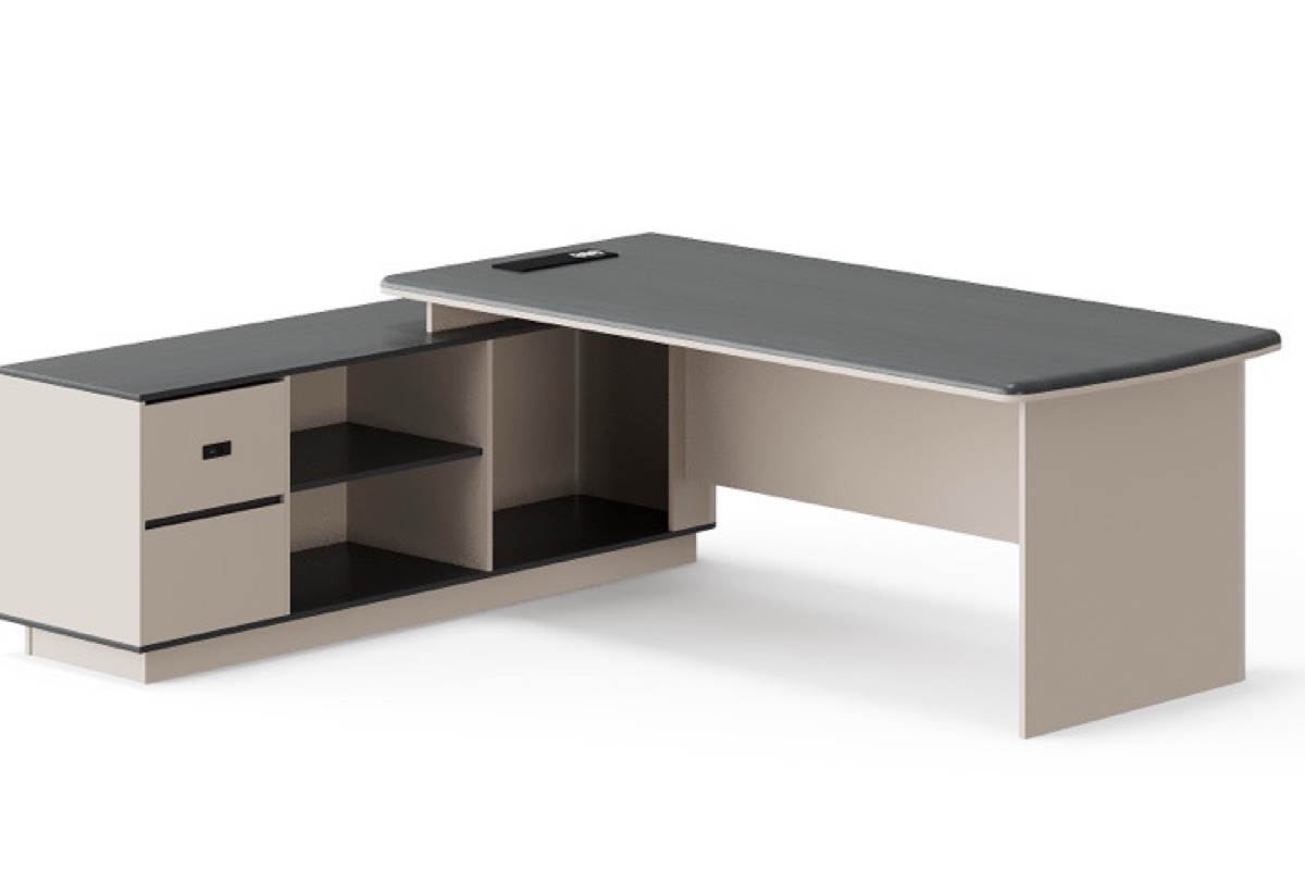L-Shape Director Desk + Beige Cabinet — feature detail 1