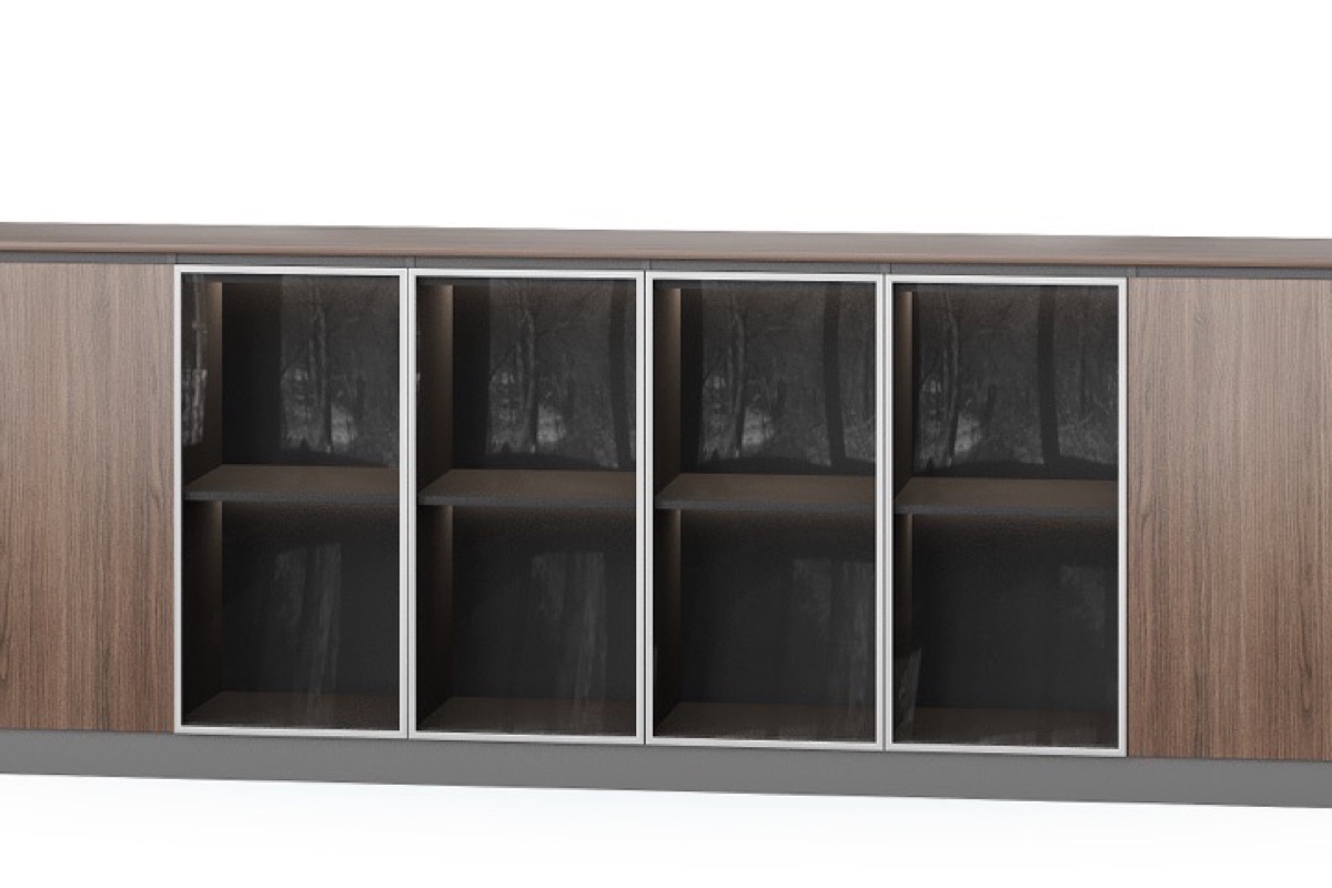 Kabinet Sisi Walnut 4 Kompartemen Kaca + 2 Pintu — detail fitur 1